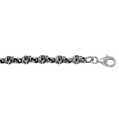 4mm Skull Head Chain, 18" - 24" Length, Sterling Silver